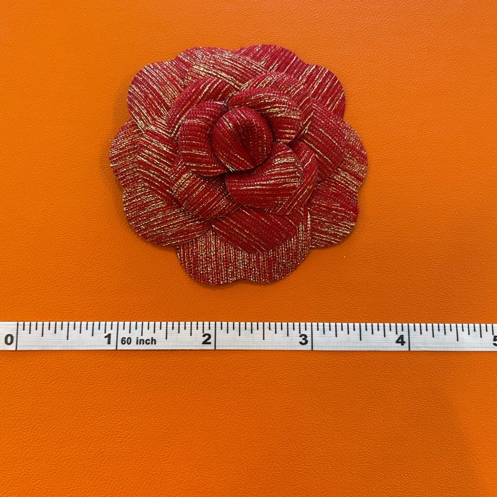 CHANEL RED & GOLD TWEED STICKER CAMELLIA FLOWER Holiday 2021, RARE